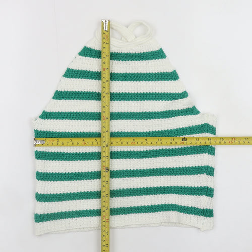 ASOS DESIGN Women's Green White Striped Crochet Halter Cropped Tank Top S
