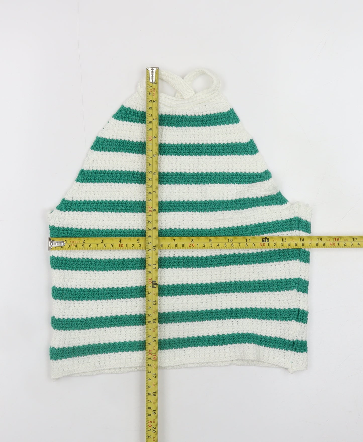 ASOS DESIGN Women's Green White Striped Crochet Halter Cropped Tank Top S