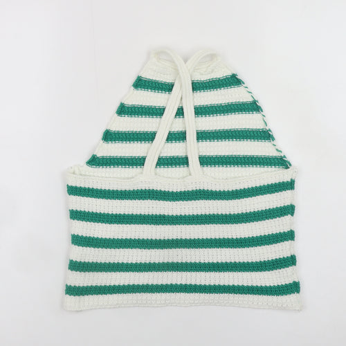 ASOS DESIGN Women's Green White Striped Crochet Halter Cropped Tank Top S