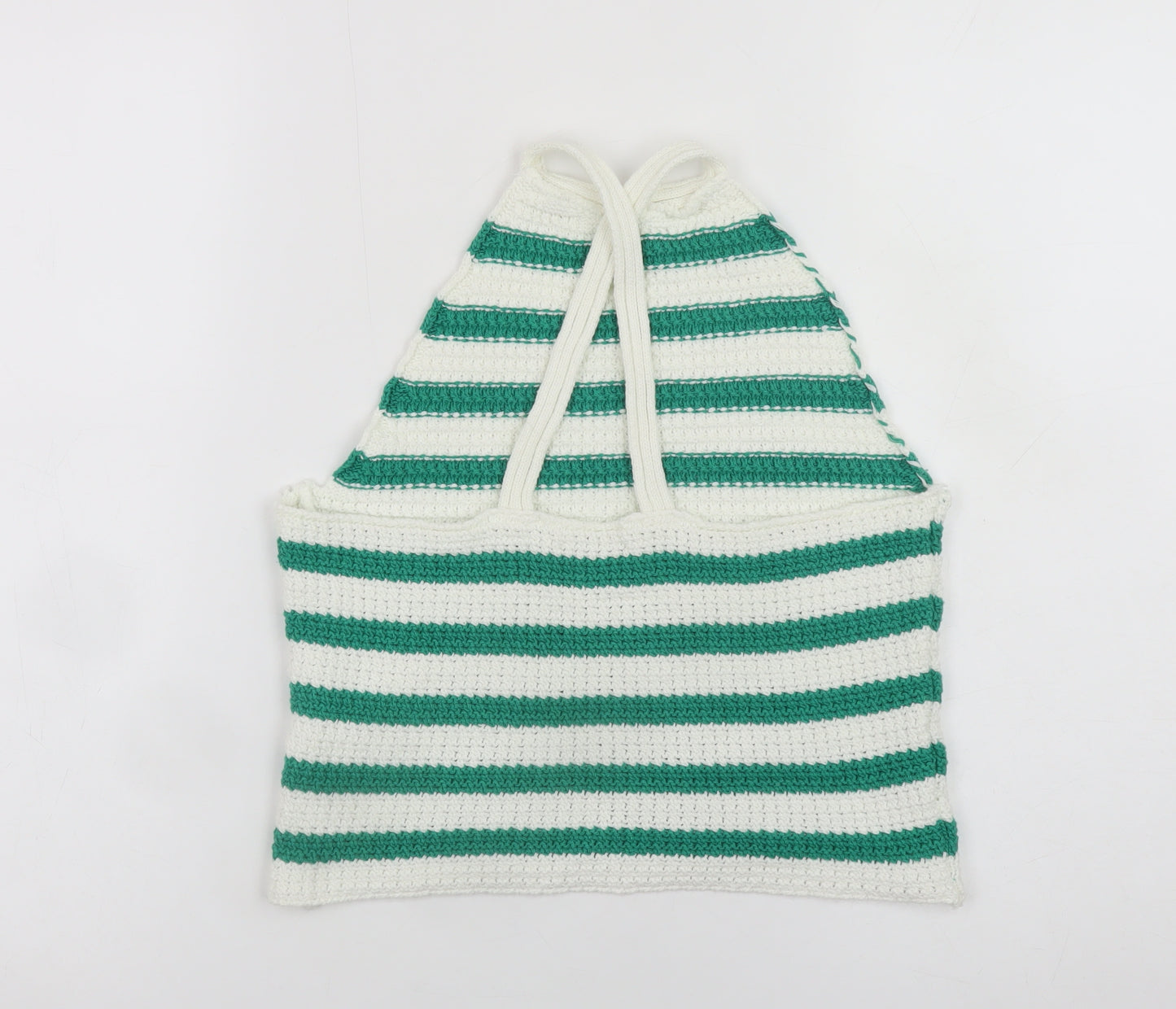 ASOS DESIGN Women's Green White Striped Crochet Halter Cropped Tank Top S