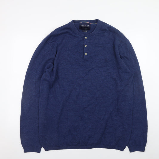 Joules Mens Blue XL Henley Wool Jumper Classic Knitwear