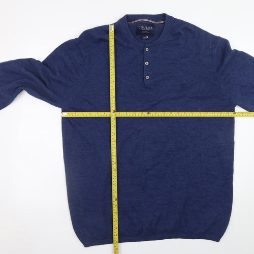 Joules Mens Blue XL Henley Wool Jumper Classic Knitwear