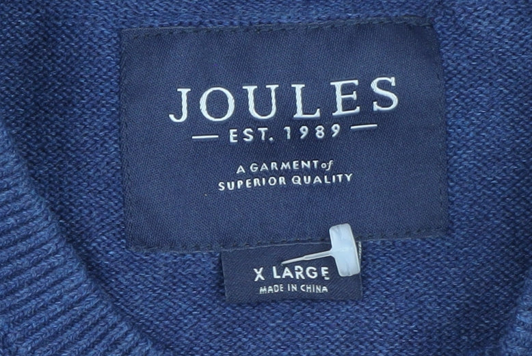 Joules Mens Blue XL Henley Wool Jumper Classic Knitwear