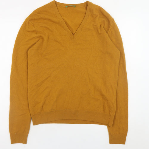 United Colors of Benetton Men’s Brown Wool V-Neck Jumper L