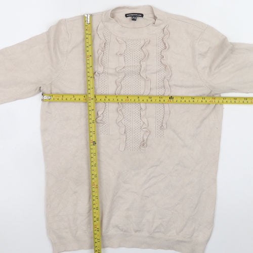 Warehouse Women Beige High Neck Ruffle Knit Jumper Size M
