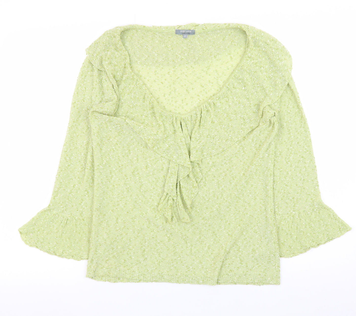 Marks and Spencer Per Una Green Knit Ruffle Jumper Women’s Size 12