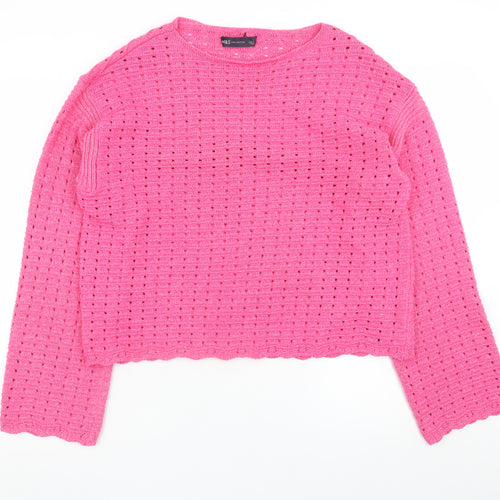 Marks and Spencer Women’s Pink Open-Knit Cotton Blend Jumper Size L