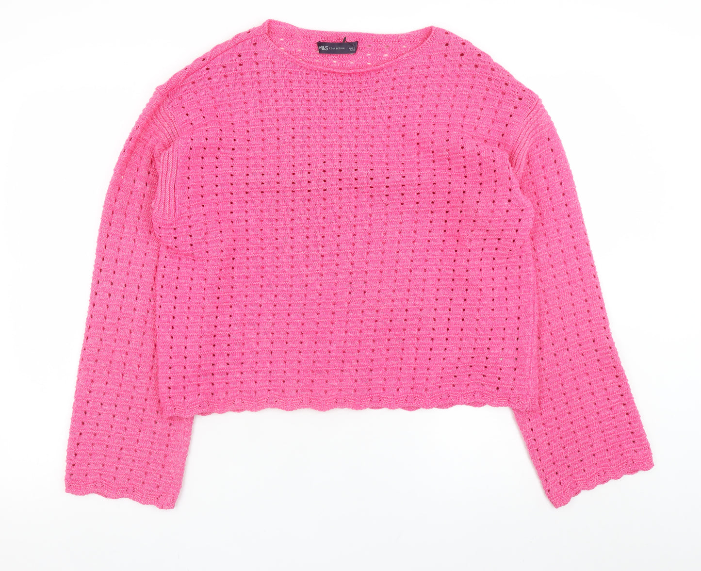 Marks and Spencer Women’s Pink Open-Knit Cotton Blend Jumper Size L