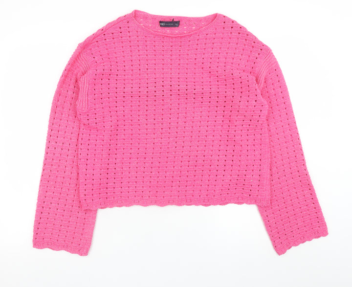 Marks and Spencer Women’s Pink Open-Knit Cotton Blend Jumper Size L
