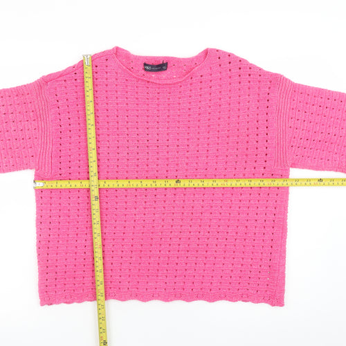 Marks and Spencer Women’s Pink Open-Knit Cotton Blend Jumper Size L