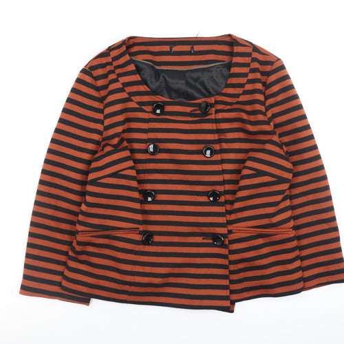M&Co Women’s Orange Black Striped Short Pea Jacket Size 14