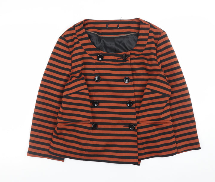 M&Co Women’s Orange Black Striped Short Pea Jacket Size 14