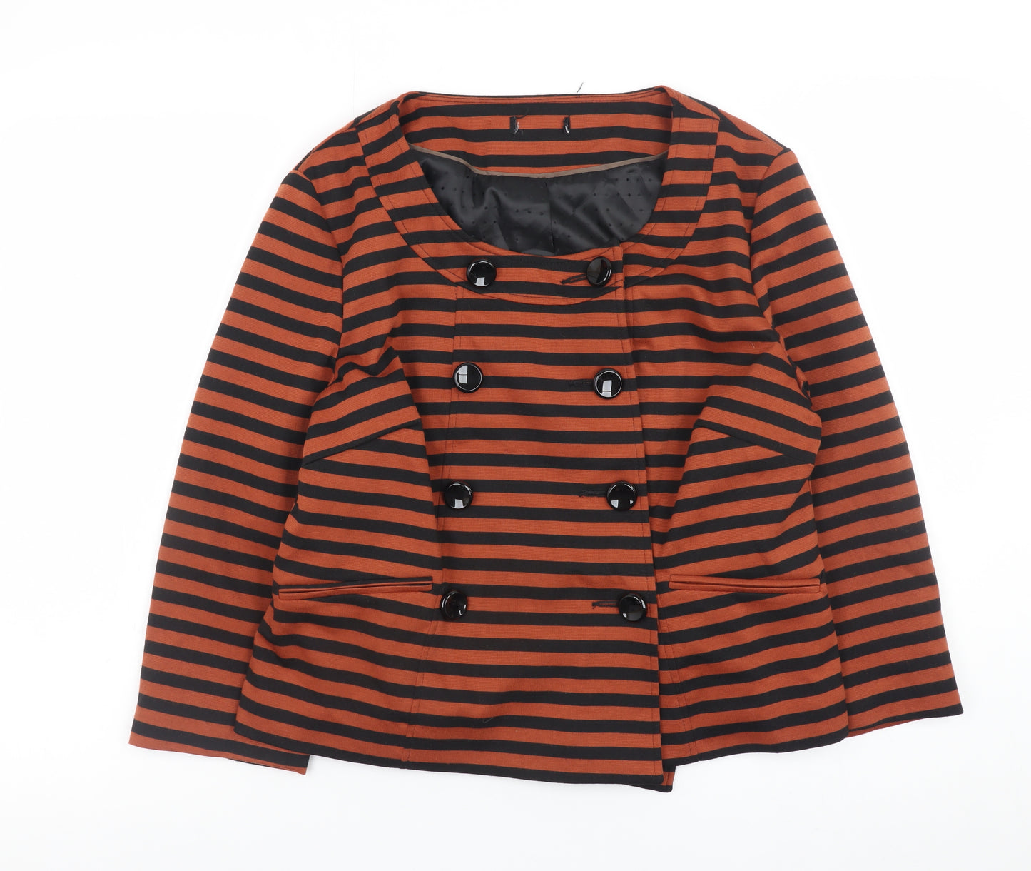 M&Co Women’s Orange Black Striped Short Pea Jacket Size 14