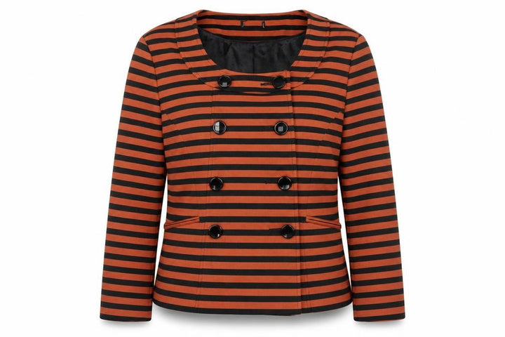 M&Co Women’s Orange Black Striped Short Pea Jacket Size 14
