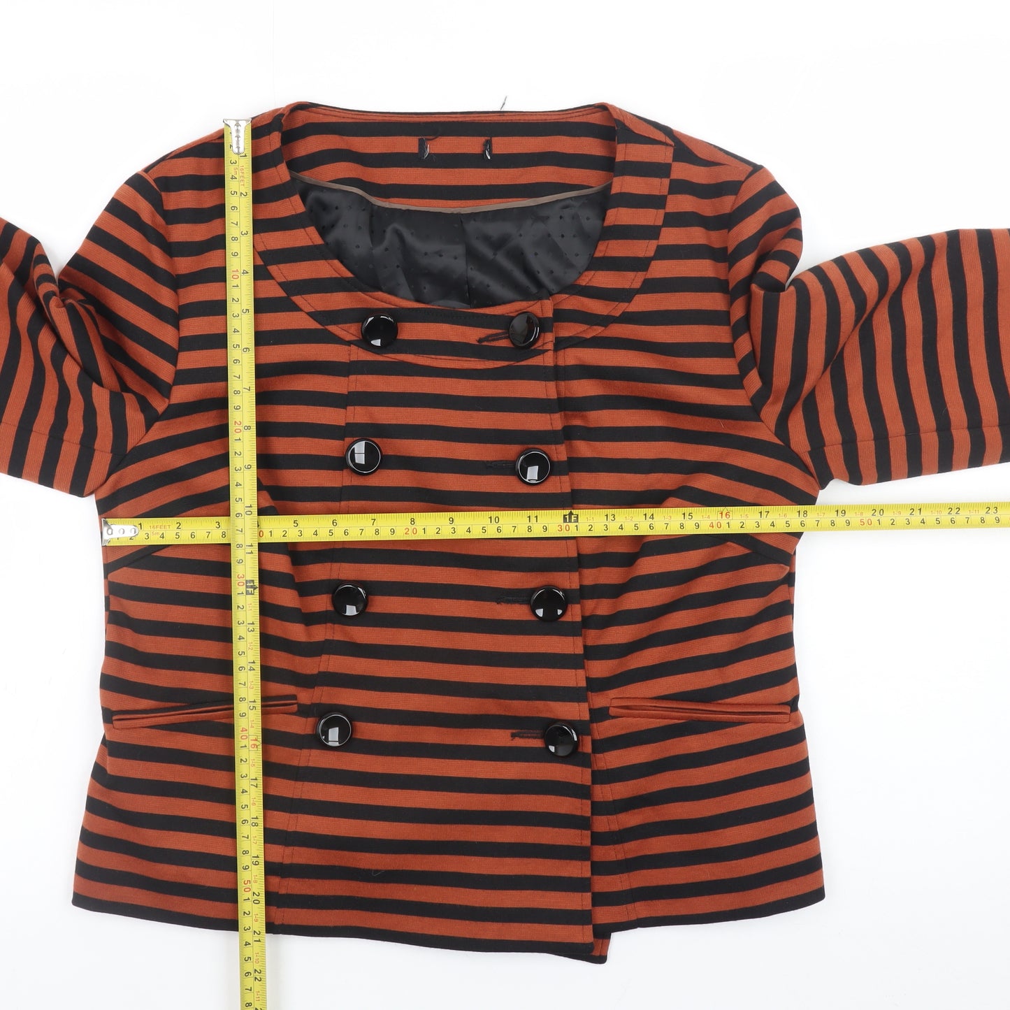 M&Co Women’s Orange Black Striped Short Pea Jacket Size 14