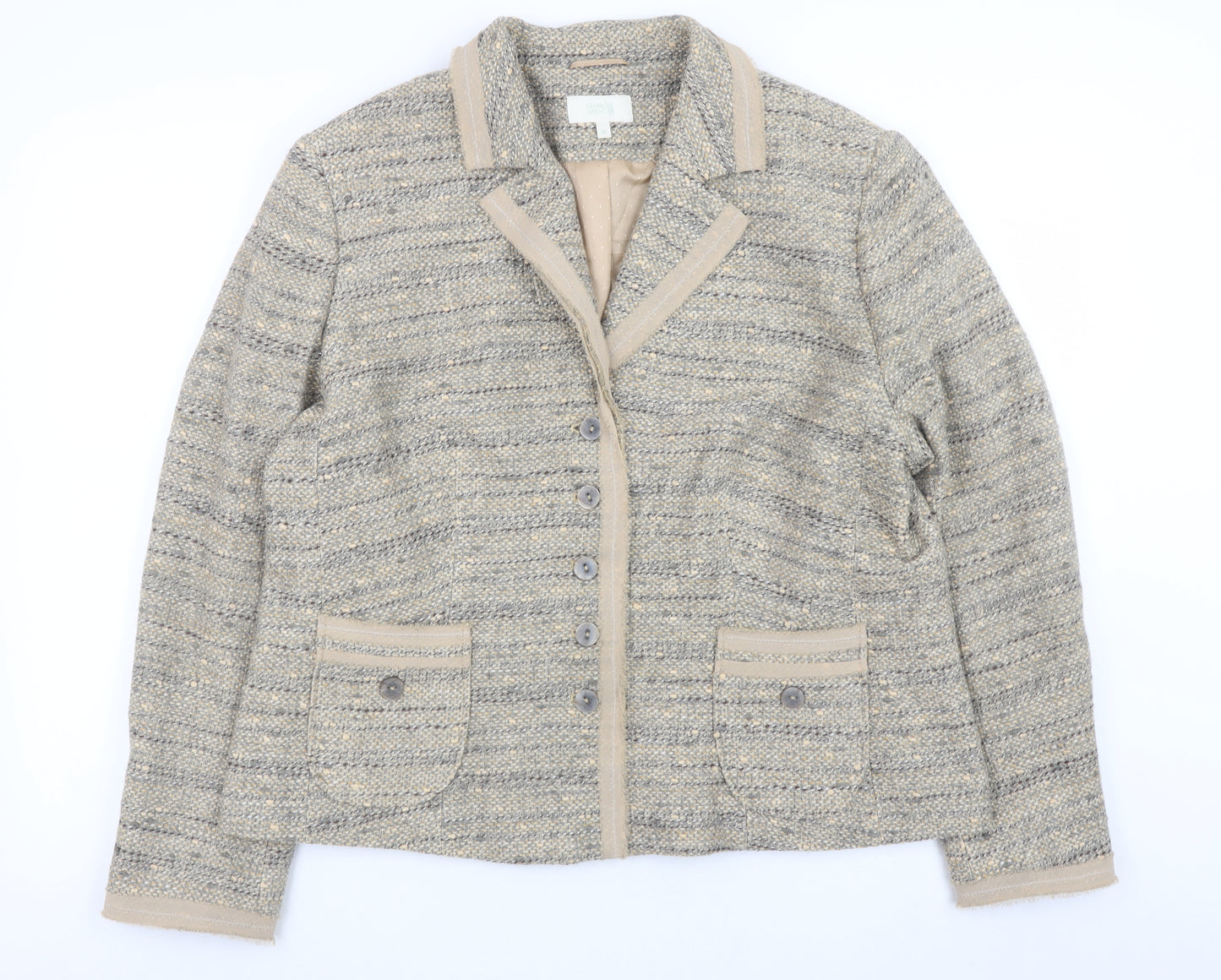 Marks and Spencer Women Beige Tweed Cardigan Jacket UK 20 Classic Fit