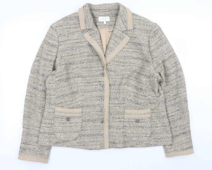 Marks and Spencer Women Beige Tweed Cardigan Jacket UK 20 Classic Fit