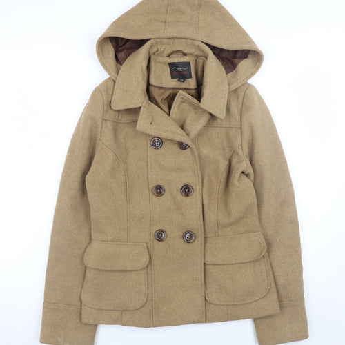 New Look Women's Beige Wool Blend Hooded Pea Coat Size 10