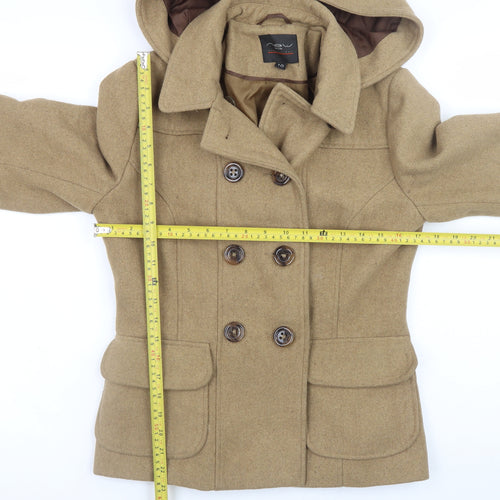New Look Women's Beige Wool Blend Hooded Pea Coat Size 10