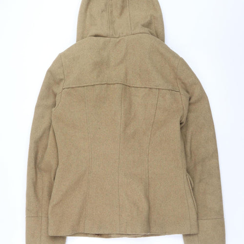 New Look Women's Beige Wool Blend Hooded Pea Coat Size 10