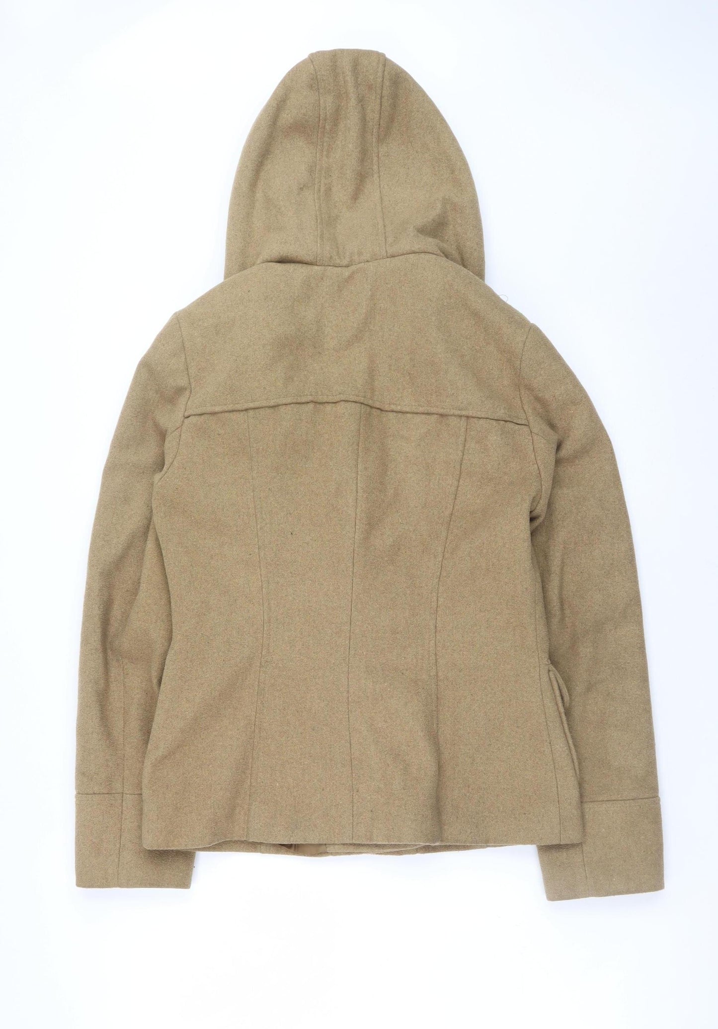 New Look Women's Beige Wool Blend Hooded Pea Coat Size 10