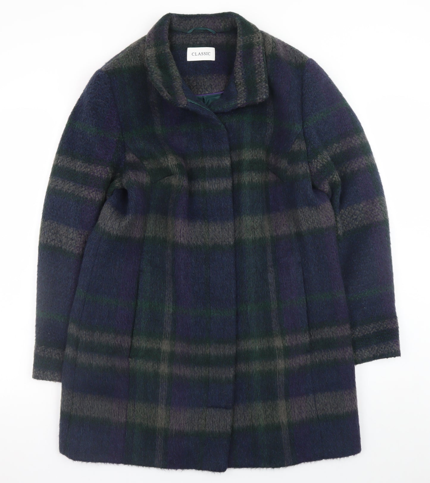 Marks and Spencer Women’s Multicoloured Wool Blend Plaid Overcoat UK 12