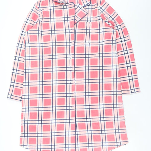 Damart Women Pink Check Fleece Long Sleeve Nightshirt M Winter