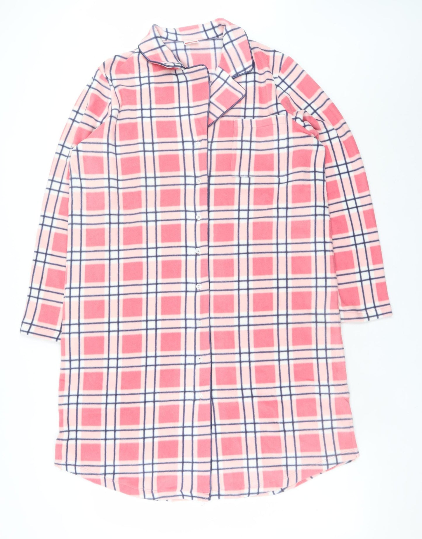 Damart Women Pink Check Fleece Long Sleeve Nightshirt M Winter