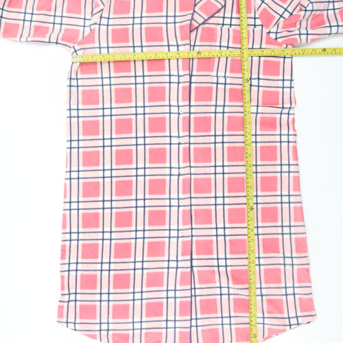 Damart Women Pink Check Fleece Long Sleeve Nightshirt M Winter