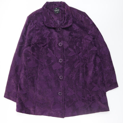 TIGI Womens Purple Floral Mid-Length Button Jacket Size 18