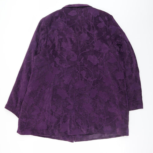 TIGI Womens Purple Floral Mid-Length Button Jacket Size 18