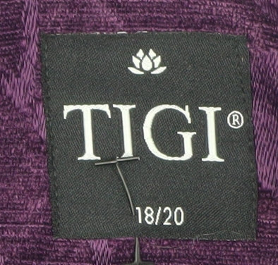 TIGI Womens Purple Floral Mid-Length Button Jacket Size 18