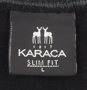 Karaca Mens Grey Argyle V-Neck Wool Blend Slim Fit Jumper L