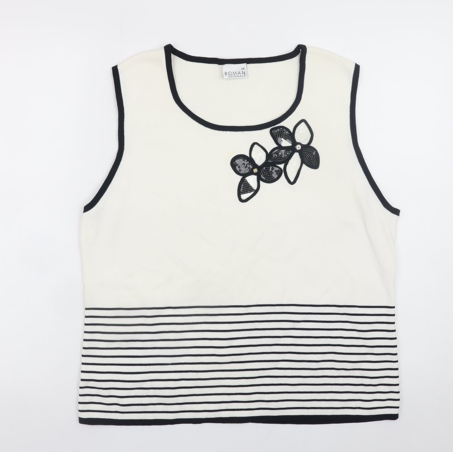 Roman Originals Women’s White Striped Sleeveless Knit Vest Top Size 20