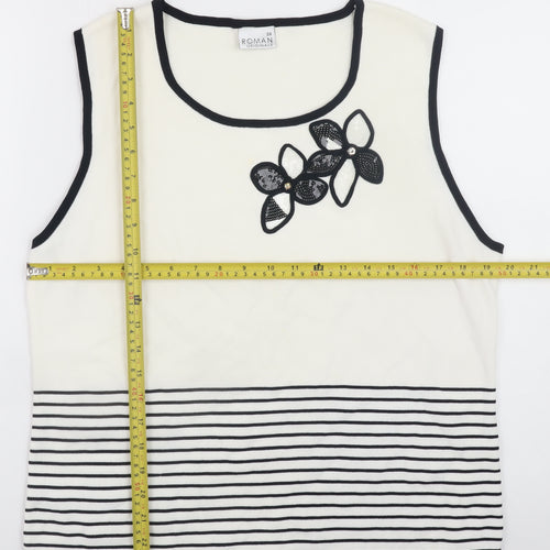 Roman Originals Women’s White Striped Sleeveless Knit Vest Top Size 20