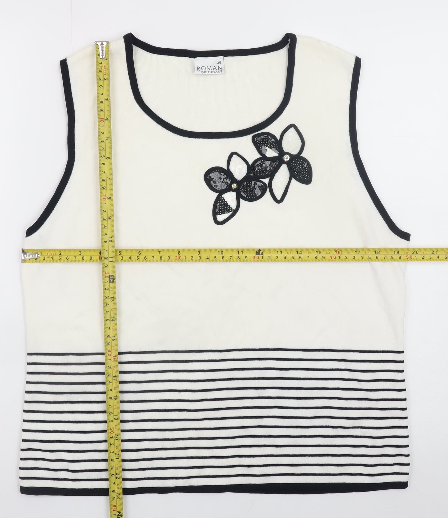 Roman Originals Women’s White Striped Sleeveless Knit Vest Top Size 20