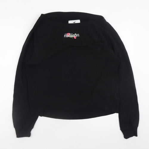Hollister Women Black Small Pullover Sweatshirt Embroidered Logo