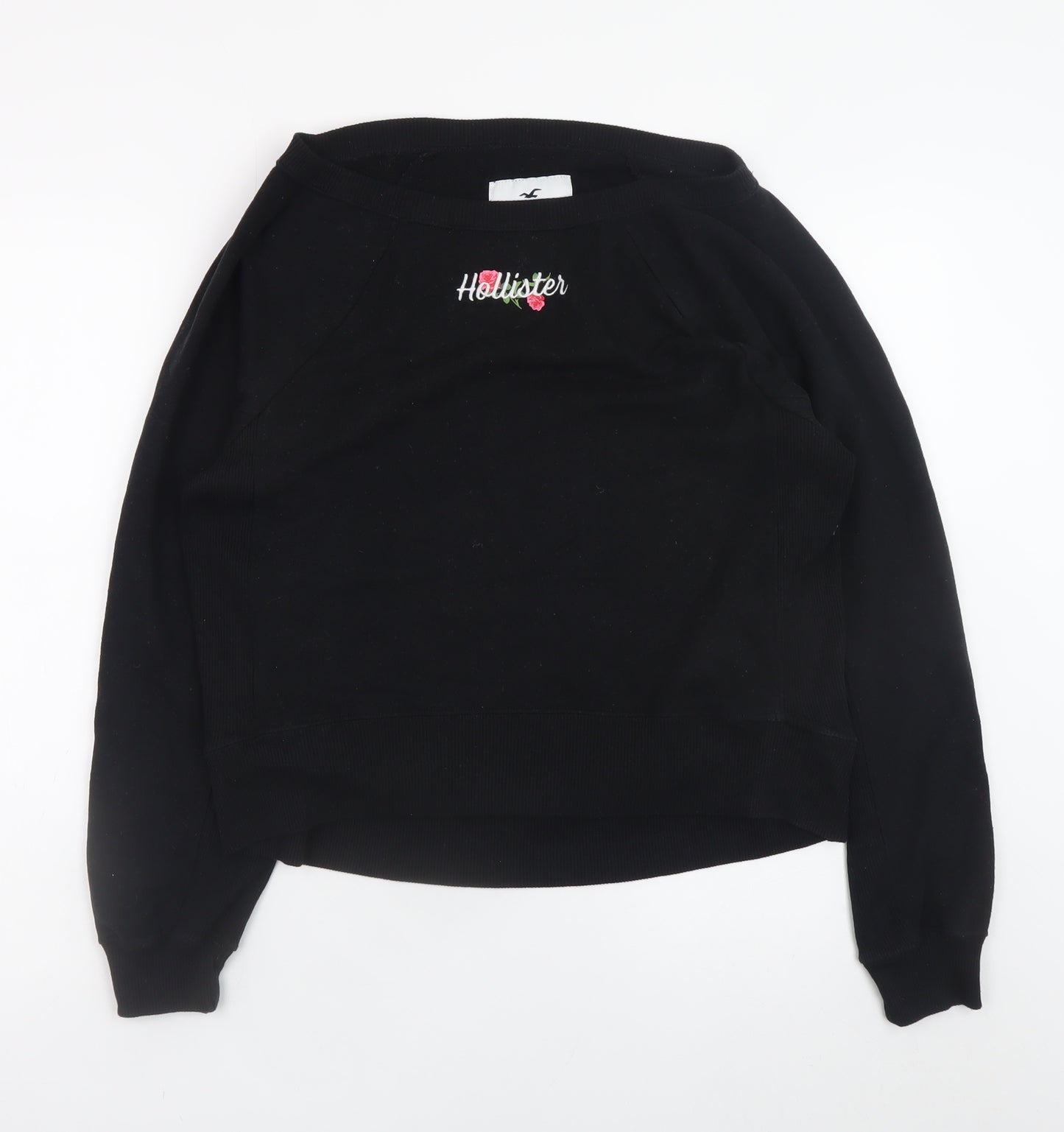 Hollister Women Black Small Pullover Sweatshirt Embroidered Logo