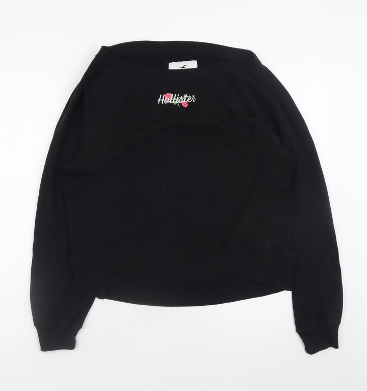 Hollister Women Black Small Pullover Sweatshirt Embroidered Logo