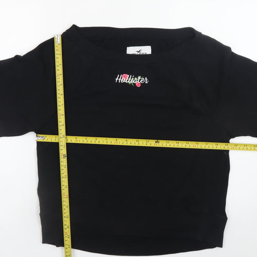 Hollister Women Black Small Pullover Sweatshirt Embroidered Logo