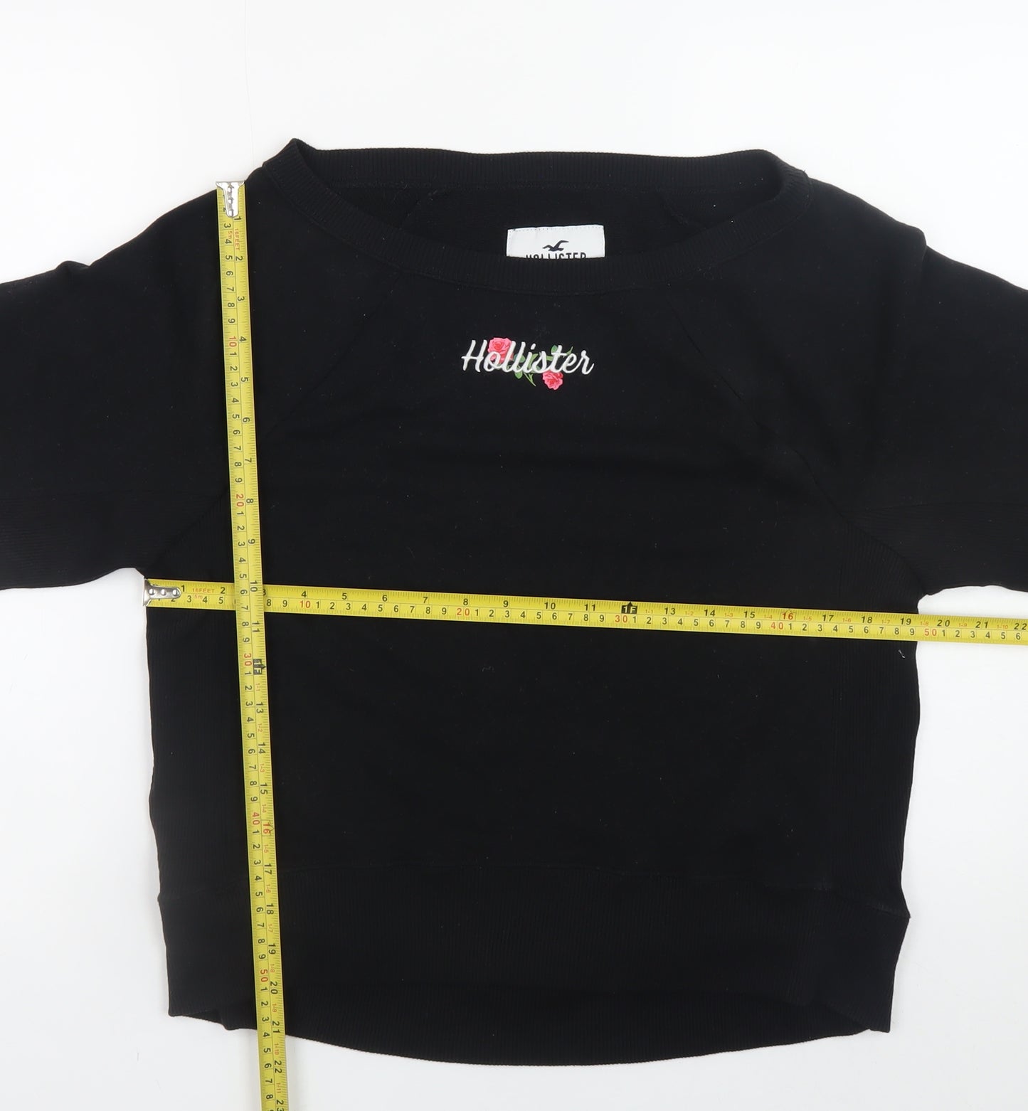 Hollister Women Black Small Pullover Sweatshirt Embroidered Logo