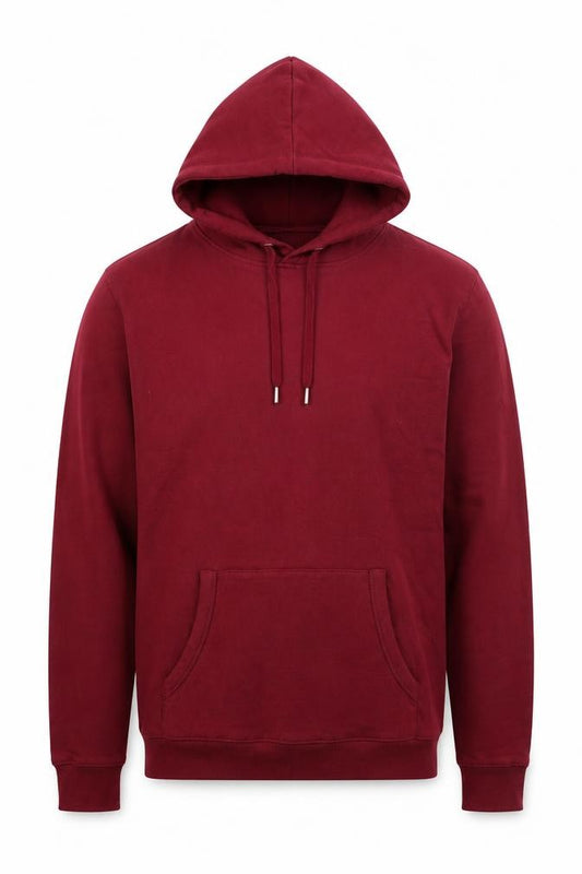 Front view of Meraki Men's Red Pullover Hoodie, size L, Fleece Cotton Blend