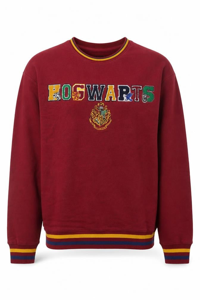 Front view of Harry Potter Men's Red Hogwarts Embroidered Sweatshirt, size S
