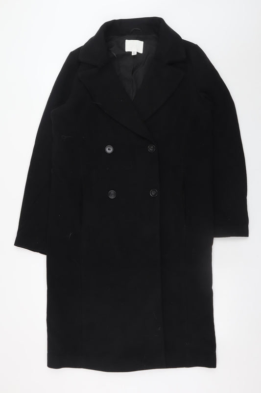 H&M Women's Black XS Long Button Overcoat Classic Style