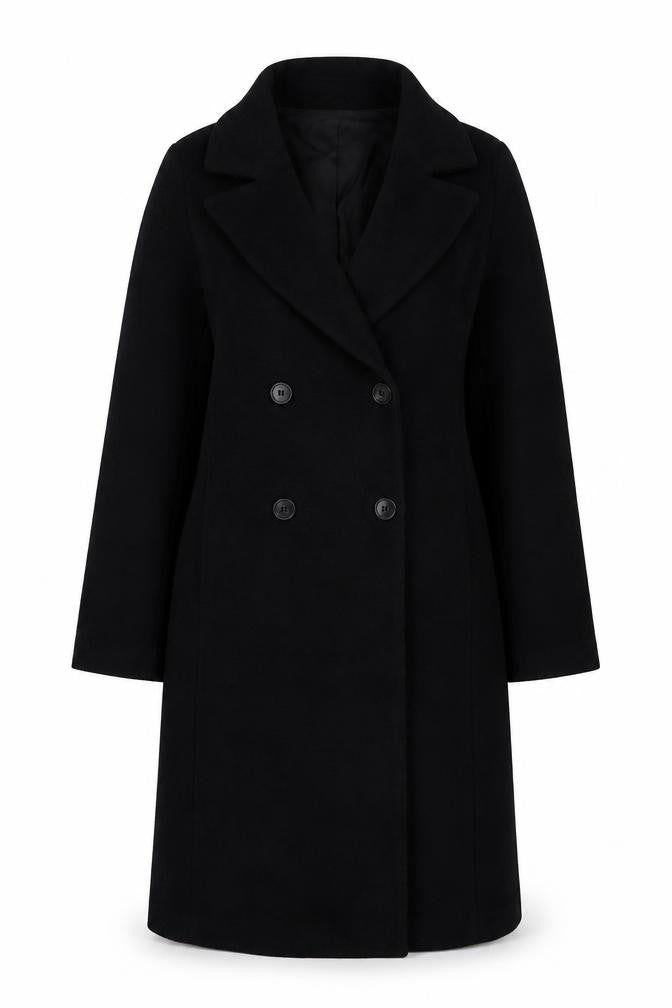 Front view of H&M Women's Black XS Long Button Overcoat Classic Style