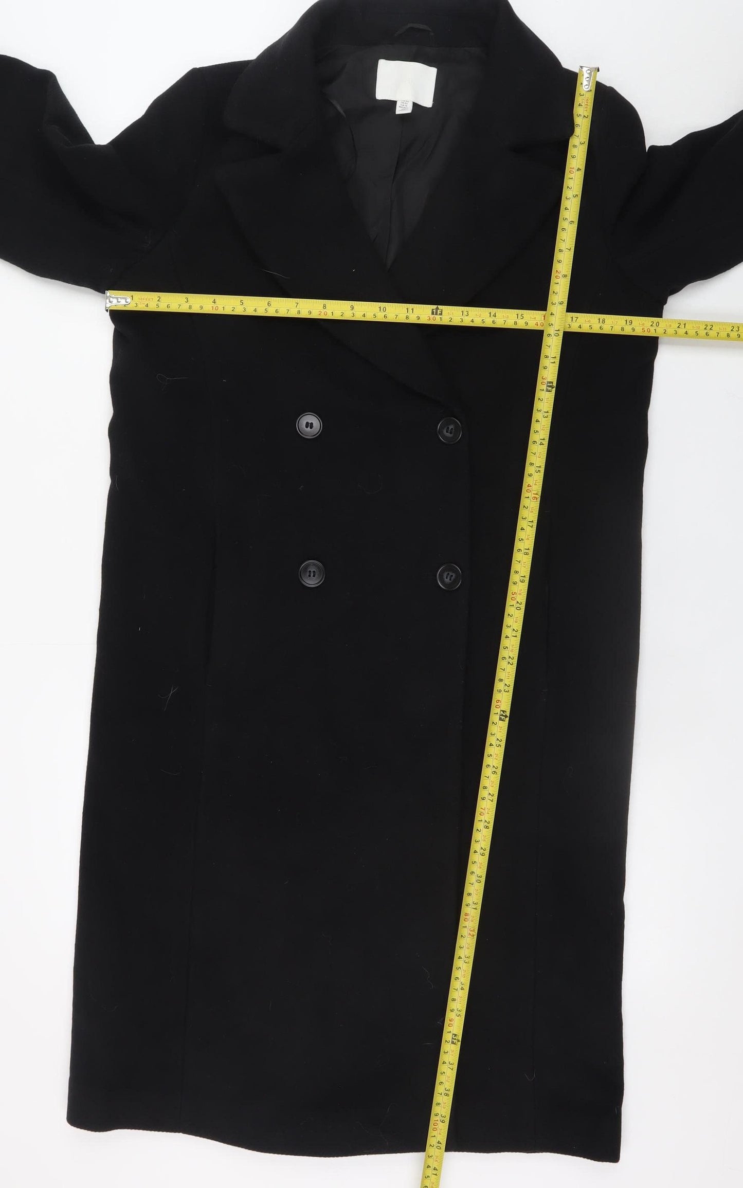 H&M Women's Black XS Long Button Overcoat Classic Style
