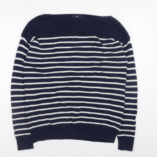 Gap Women’s Blue Striped Cotton Boat Neck Jumper Size S