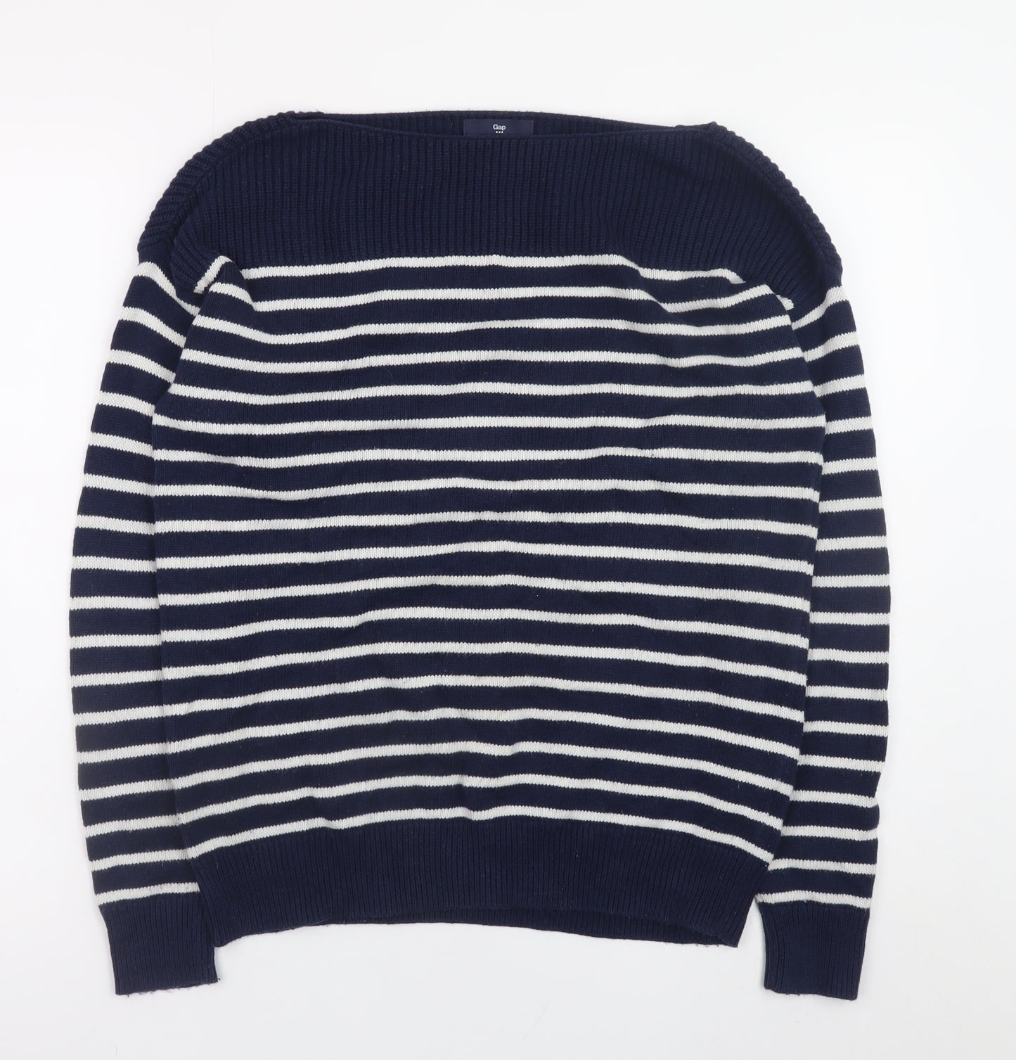 Gap Women’s Blue Striped Cotton Boat Neck Jumper Size S
