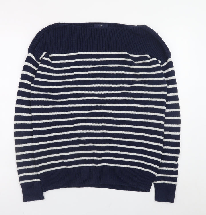 Gap Women’s Blue Striped Cotton Boat Neck Jumper Size S