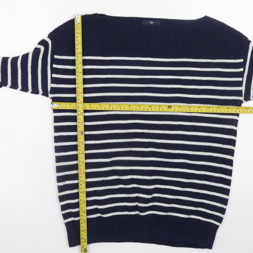 Gap Women’s Blue Striped Cotton Boat Neck Jumper Size S
